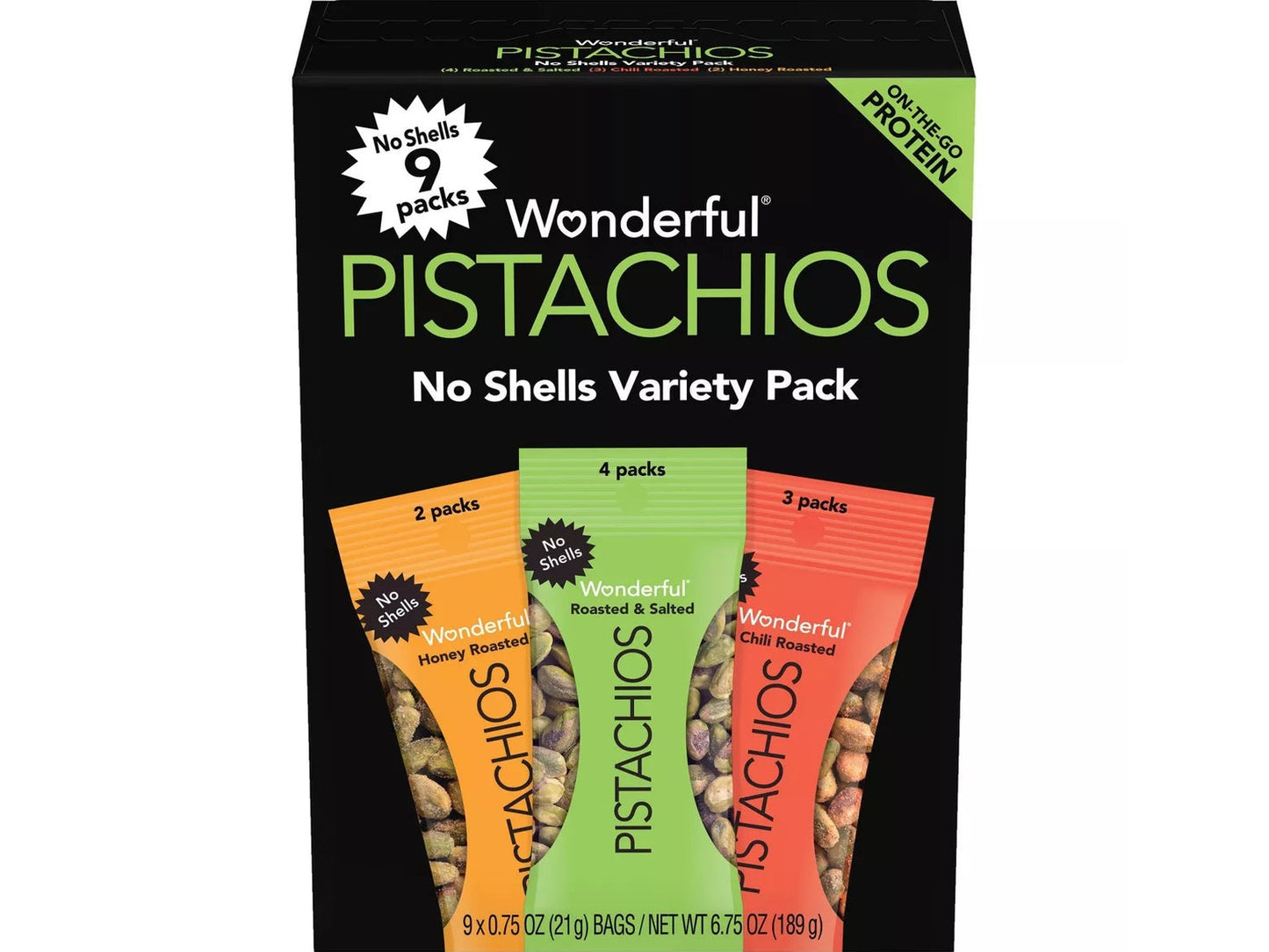 Wonderful Pistachios No Shell Variety Multipack, 0.75oz/9ct.