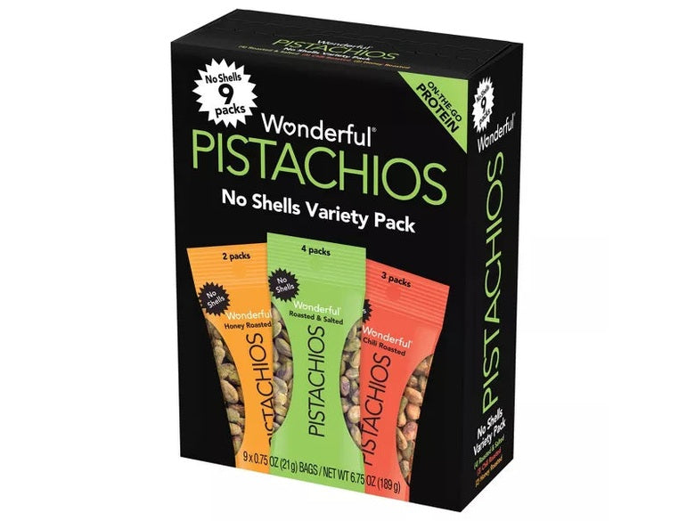 Wonderful Pistachios No Shell Variety Multipack, 0.75oz/9ct.