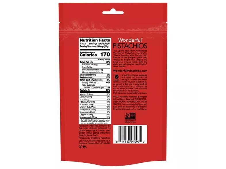 Wonderful Pistachios No Shells Chili Roasted, 11oz