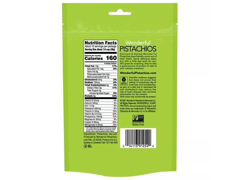 Wonderful Roasted & Salted No Shells Pistachios, 12oz.